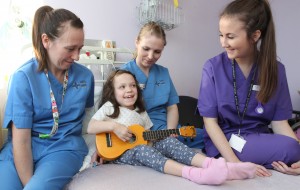 Gracie Mellalieu. aged nine.  from Mynydd Isa with staff nurse Lesley Jones, staff nurse Alison Williams and student nurse Ellie Penrose.
