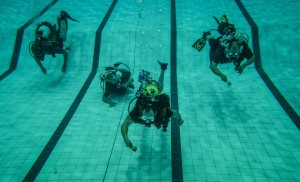 Members of Flintshire Sub Aqua Club, a branch of the British Sub Aqua-Club (BSAC), taking part in the underwater egg and spoon race.