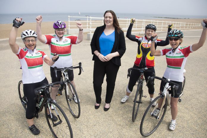Colwyn BID ; Pictured is Cheryl Williams from Colwyn BID with cyclists Ruth Threadgold, Sharon Williams Julie Allen and Sue Williams.