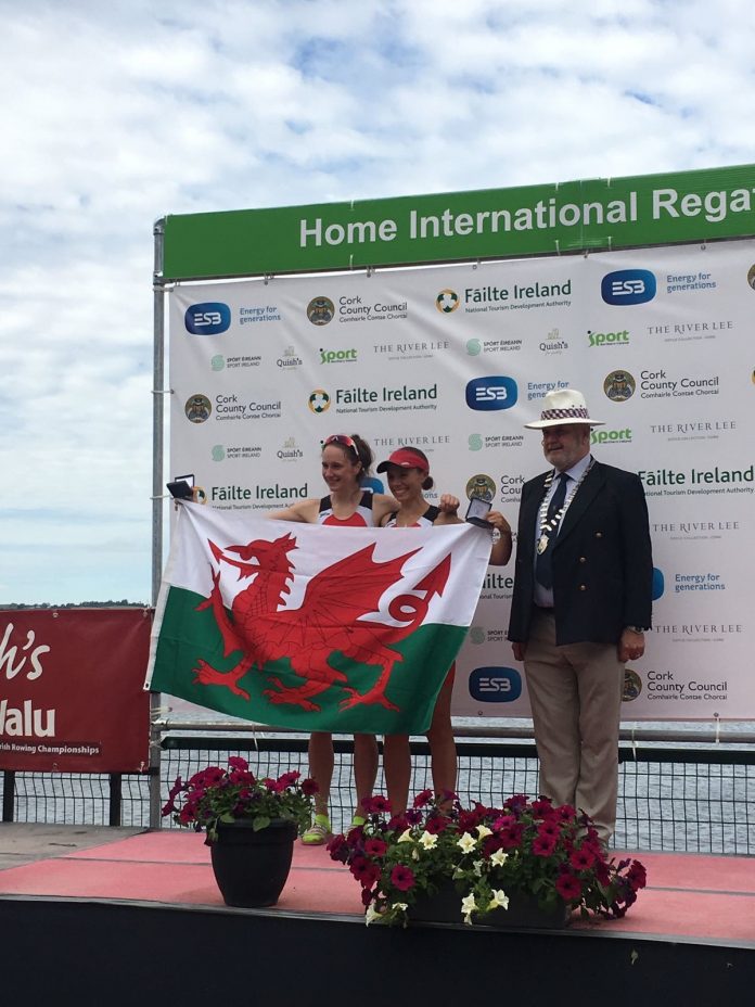 Lucy is pictured on the podium with fellow Welsh rower Rebekah Edgar