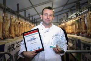 Welsh Butcher of the Year 2017 Daniel Allen-Raftery with his trophy and certificate.