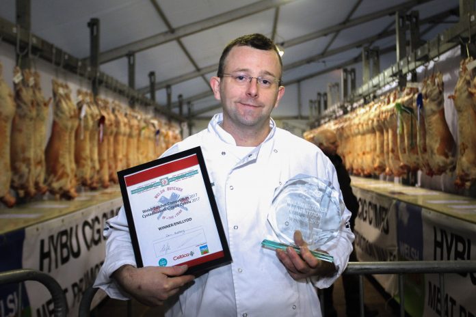 Welsh Butcher of the Year 2017 Daniel Allen-Raftery with his trophy and certificate.