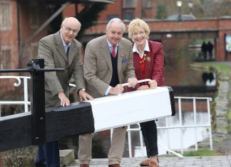 Mid and West Wales AM Neil Hamilton with his wife, Christine and Montgomery Canal Partnership chair John Dodwell