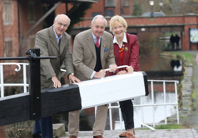 Mid and West Wales AM Neil Hamilton with his wife, Christine and Montgomery Canal Partnership chair John Dodwell