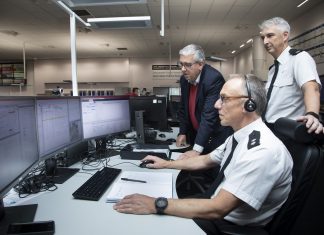 North Wales Police and Crime Commissioner Arfon Jones has paid a visit to North Wales Police’s control centre at St Asaph, pictured are Inspector Merfyn Jones, Superintendent Neil Thomas and PCC Arfon Jones.