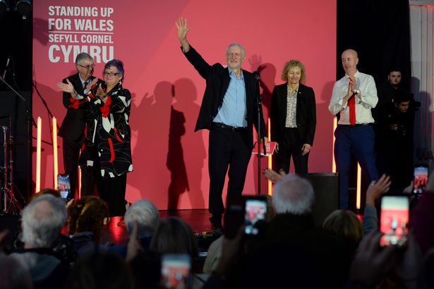 Jeremy Corbyn with Mark Drakeford, Carolyn Harris, Christina Rees and Geraint Davies (Image: Adrian White)