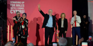 Jeremy Corbyn with Mark Drakeford, Carolyn Harris, Christina Rees and Geraint Davies (Image: Adrian White)